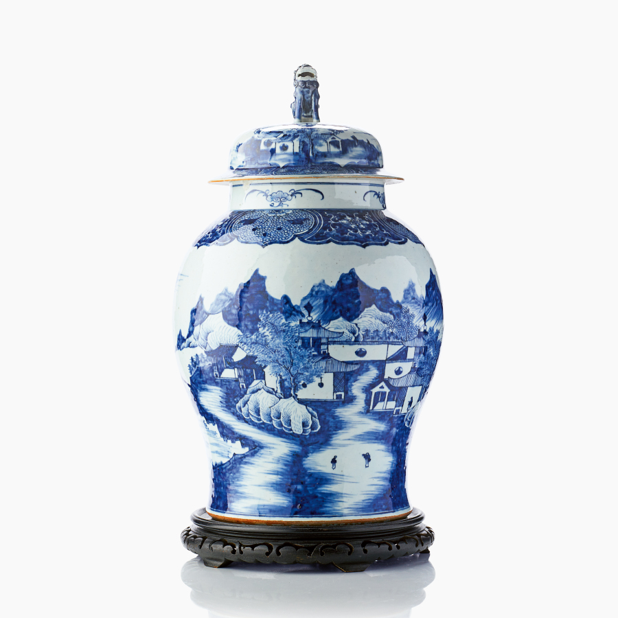 A Chinese Blue and White Porcelain Baluster Form Vase with Cover A Chinese Blue and White Porcelain Baluster Form Vase with Cover