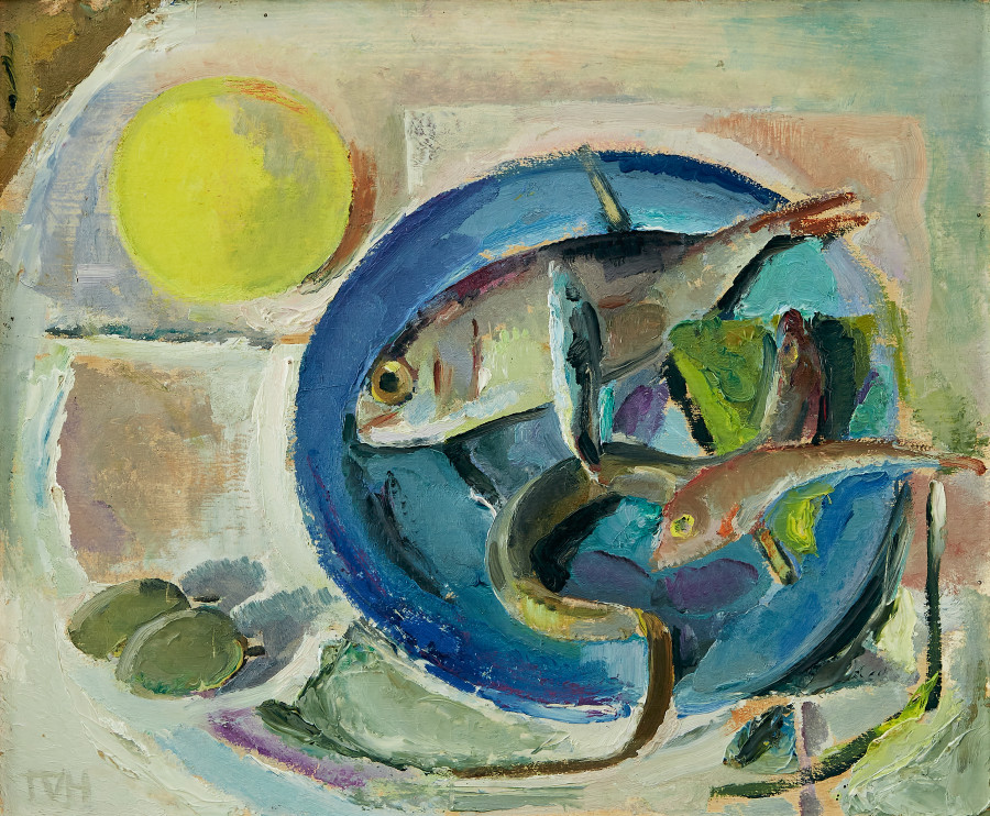 Tora Vega Holmström (1880‑1967).  ”Nature morte”. Monogramsignerad TVH. Olja på pannå, 38 x 47 cm.