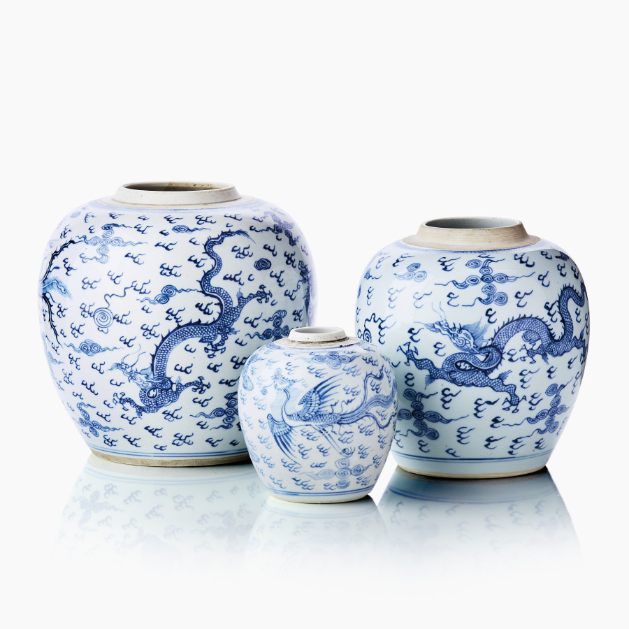 Blue & White Porcelain Ginger Jar - Phoenix In Clouds Blue & White Porcelain Ginger Jar - Phoenix In Clouds