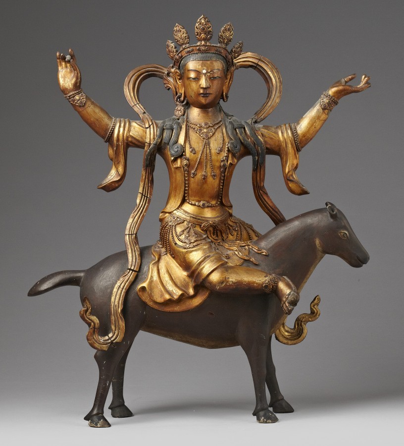 770. A Tibeto-Chinese magnificent gilt wood lacquer figure of one of ...