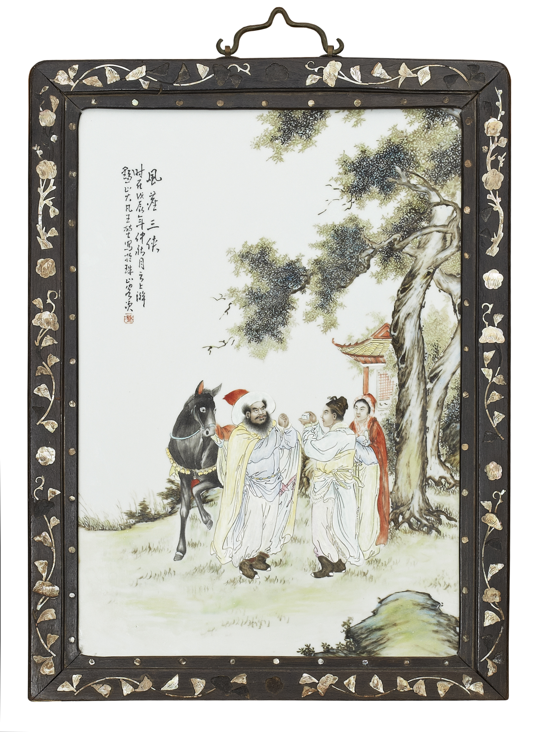1058. A Chinese famille rose porcelain panel, with