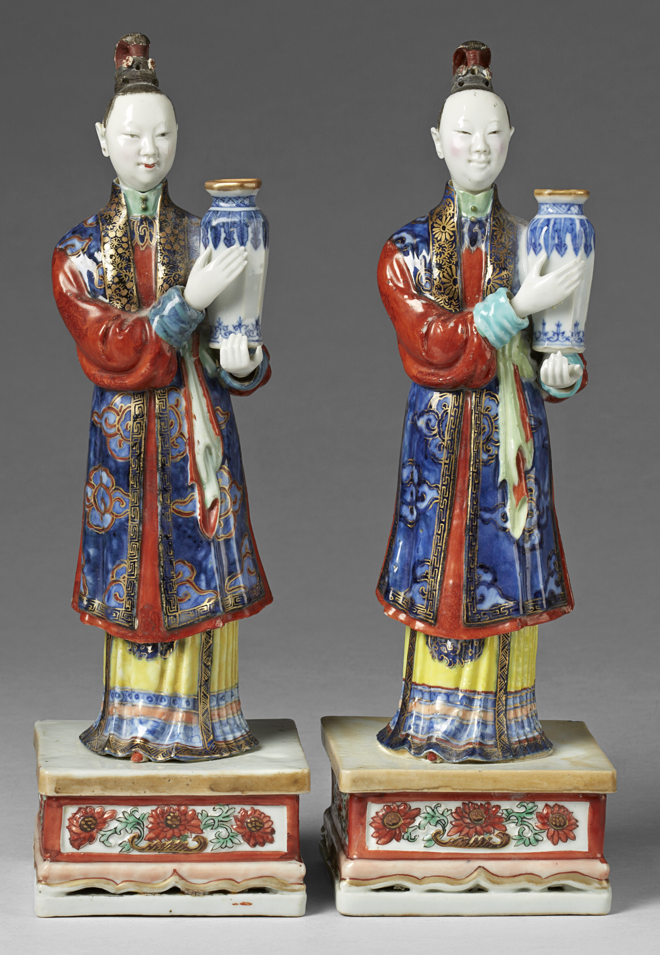 Pair popular of Chinese Porcelain Nodding Sculpture Ladies